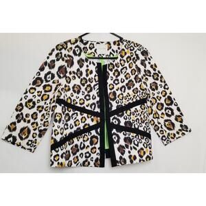 Line & Doc Women's Animal Print Blazer Jacket 3/4 Sleeve Size Medium
